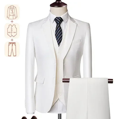 Men's Business Casual Suit for Weddings, Genuine Blazer, Vest and Pants, Big & Tall,Slim Fit Waistcoat, Dress Trousers, US Size