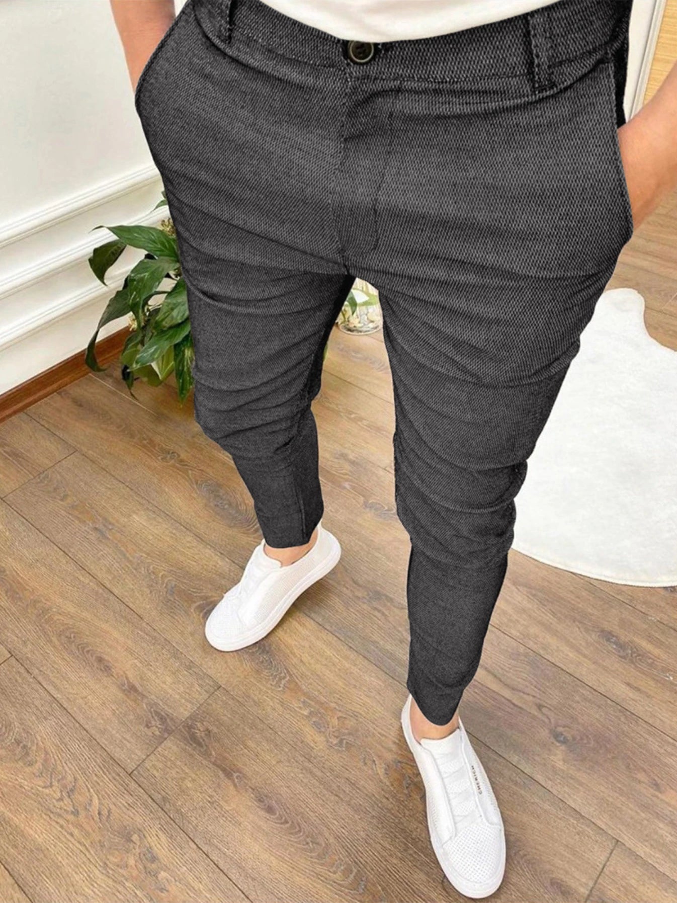 Summer Men's Casual Pants High Elastic Solid Color Slim Pants Business Work Sports Daily Wear Comfortable Breathable