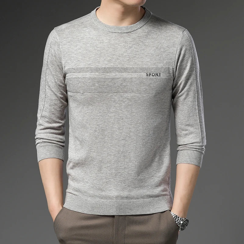 New Men's Sweater Fashion Solid Color Warm Sweater Business Casual Heart Neckline Sweater Pullover Men