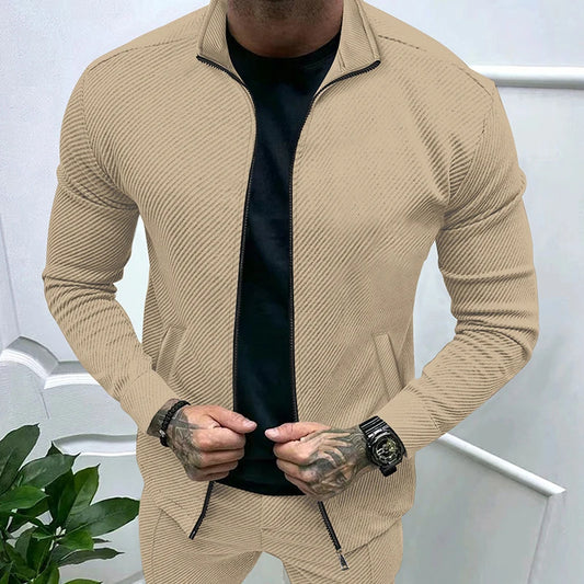 2024 men's spring and autumn new long sleeved twill jacquard zipper jacket men's fashionable slim fit jacket jacket