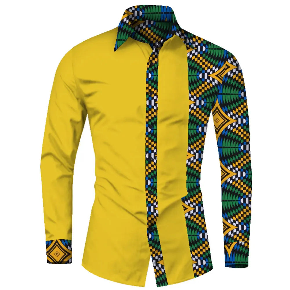 African Clothes Smart causal Men Top Shirts Bazin Riche Cotton Print Patchwork Formal Shirts Traditional African WYN581