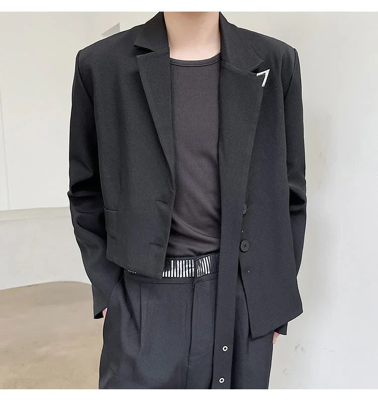 IEFB Men's Chic Short Blazer 2023 New Autumn Detachable Two-piece Suit Coat Irregular Hem Fashion Design Black Jacket 9Y9250