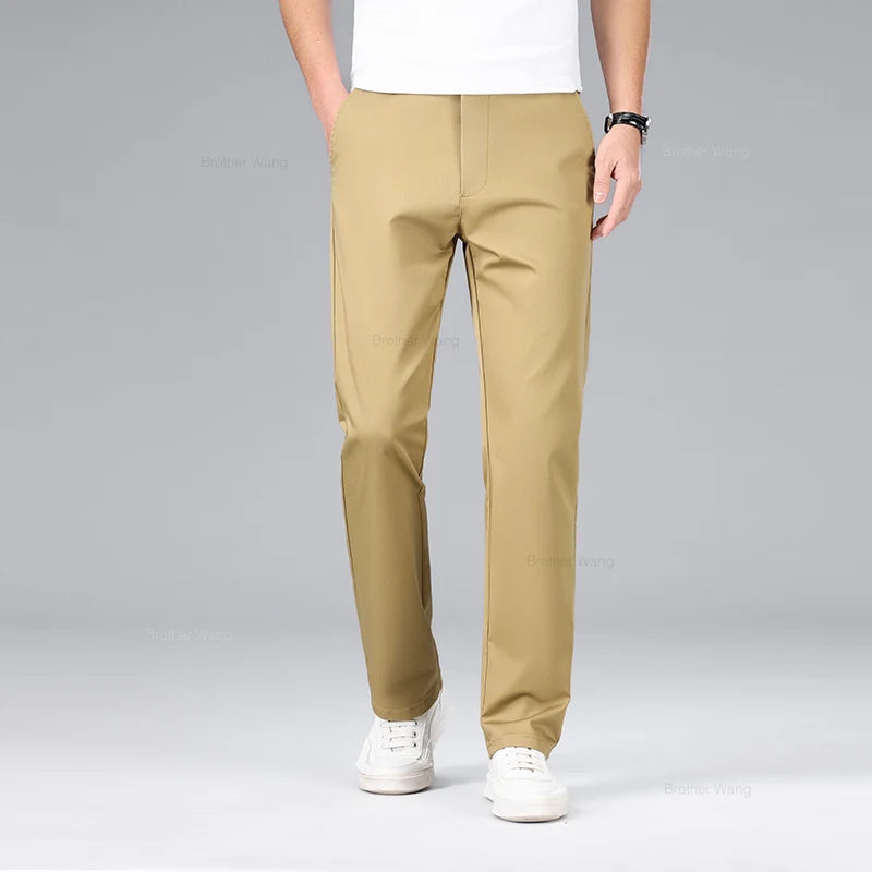 Classic Style Men's Cotton Elastic Casual Pants No Iron Anti-wrinkle Solid Color Business Straight Trousers Brand Clothes