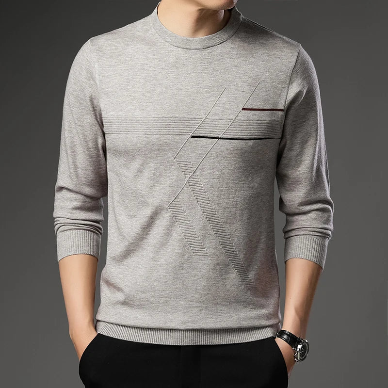 New Men's Sweater Fashion Solid Color Warm Sweater Business Casual Heart Neckline Sweater Pullover Men