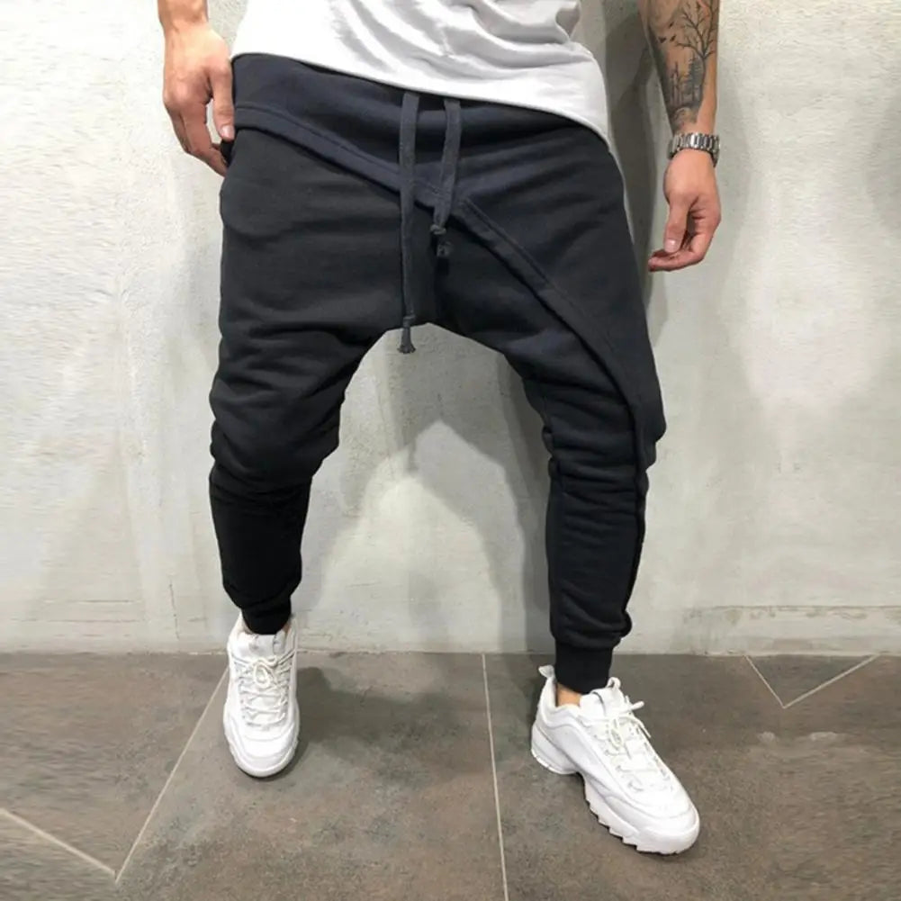 Men Harem Pants Ankle Tied Hip Hop Double Layer Running Baggy Pants Korean Casual Elastic Waist Trousers Sweatpants Tracksuits