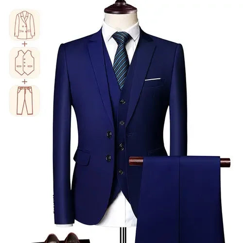 Men's Business Casual Suit for Weddings, Genuine Blazer, Vest and Pants, Big & Tall,Slim Fit Waistcoat, Dress Trousers, US Size