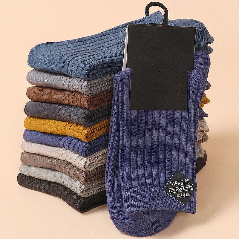 5 Pairs New Men Solid Color Socks Autumn And Winter Versatile Business And Leisure Breathable And Comfortable Cotton Socks