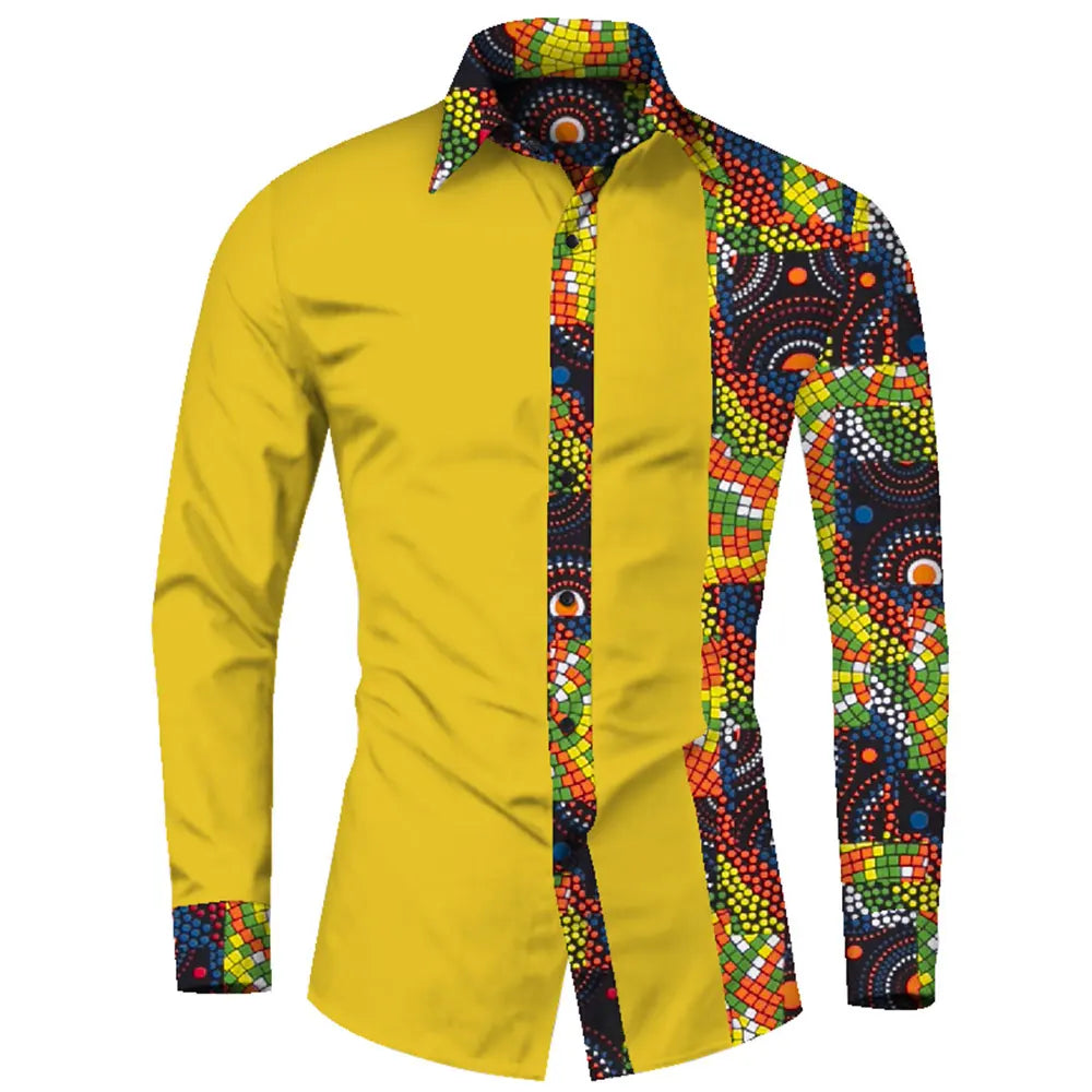 African Clothes Smart causal Men Top Shirts Bazin Riche Cotton Print Patchwork Formal Shirts Traditional African WYN581