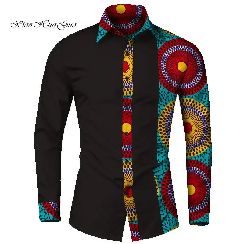 African Clothes Smart causal Men Top Shirts Bazin Riche Cotton Print Patchwork Formal Shirts Traditional African WYN581