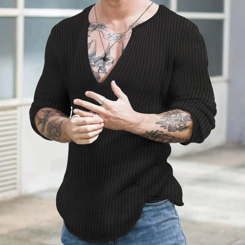 Autumn Winter Men's V-neck Casual Fashion Sweaters Male Long Sleeve Solid Color All-match Knitting Pullovers Gentmen Jumpers Top