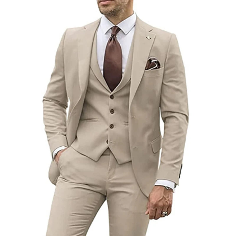 3 Pieces Beige Suits for Men 2023 Slim Fit Groom Tuxedo Wedding Suits Best Man Groomsmen Formal Party Suit Male Trajes De Hombre