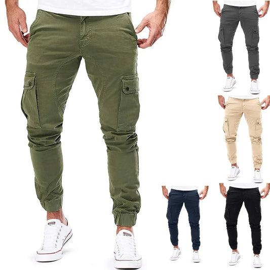 Men\'s High Stretch Multi-pocket Skinny Cargo Pants Multi-pocket Sweatpants Solid Color Casual Work Outdoor Joggers Trousers