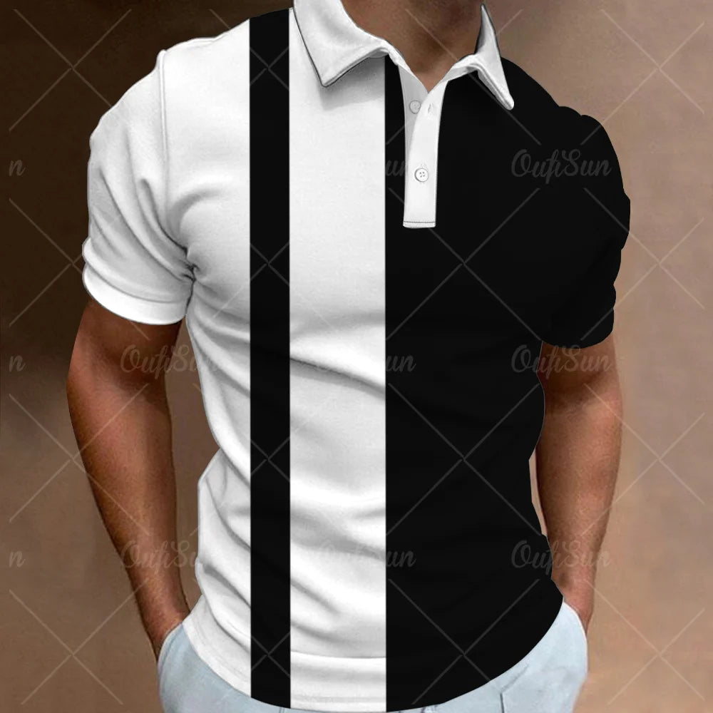 Fashion Polo Shirt For Men 3d Stripe T-Shirt Tops Summer Short Sleeve High Quality Polo Shirts Black Tees Casual Male Clothes XL