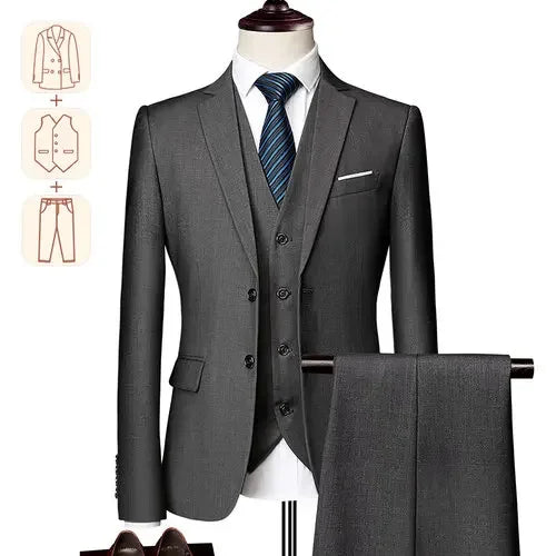 Men's Business Casual Suit for Weddings, Genuine Blazer, Vest and Pants, Big & Tall,Slim Fit Waistcoat, Dress Trousers, US Size