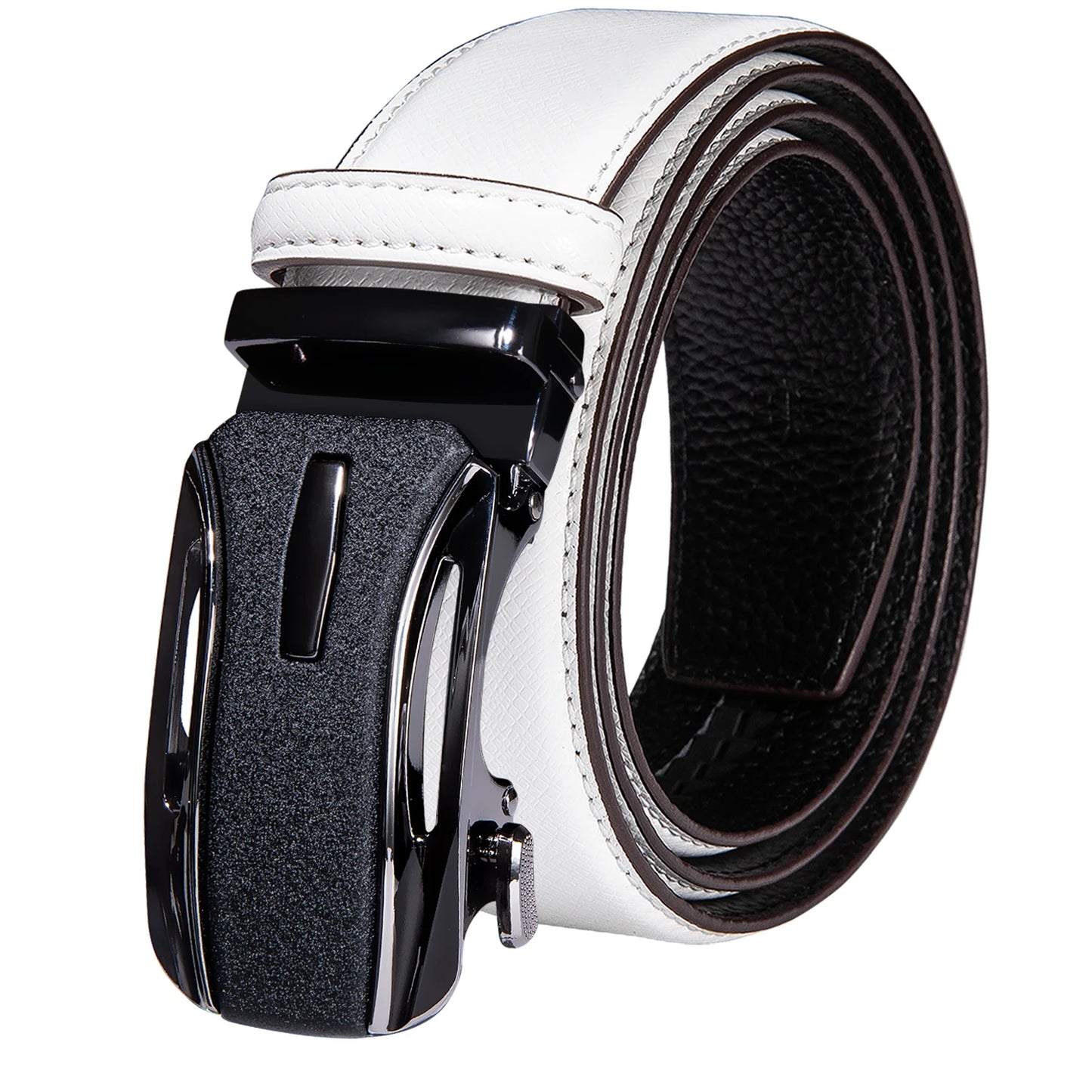 High Quality White Genuine Leather Mens Belts Gold Automatic Buckles Waistband Ratchet for Dress Jeans Casual Wedding Luxury