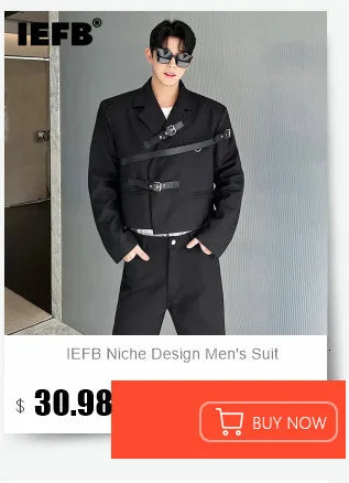 IEFB Men's Chic Short Blazer 2023 New Autumn Detachable Two-piece Suit Coat Irregular Hem Fashion Design Black Jacket 9Y9250