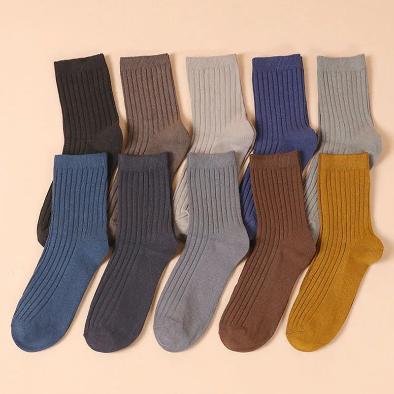 5 Pairs New Men Solid Color Socks Autumn And Winter Versatile Business And Leisure Breathable And Comfortable Cotton Socks