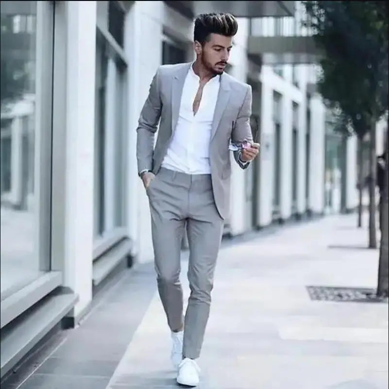 Casual Business Men Suits for Wedding 2 Pieces Suits Man Groom Tuxedos Slim Fit Peak Lapel Terno Masculino Costume Homme