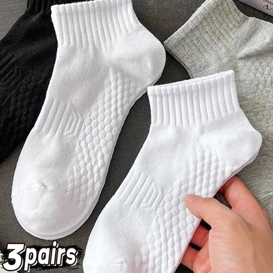 3Pairs Soft Men Black White Warm Cotton Socks Set Autumn Winter Male Solid Color Breathable Business Sport Short Socks For Men