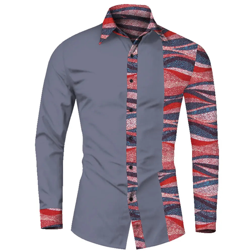 African Clothes Smart causal Men Top Shirts Bazin Riche Cotton Print Patchwork Formal Shirts Traditional African WYN581