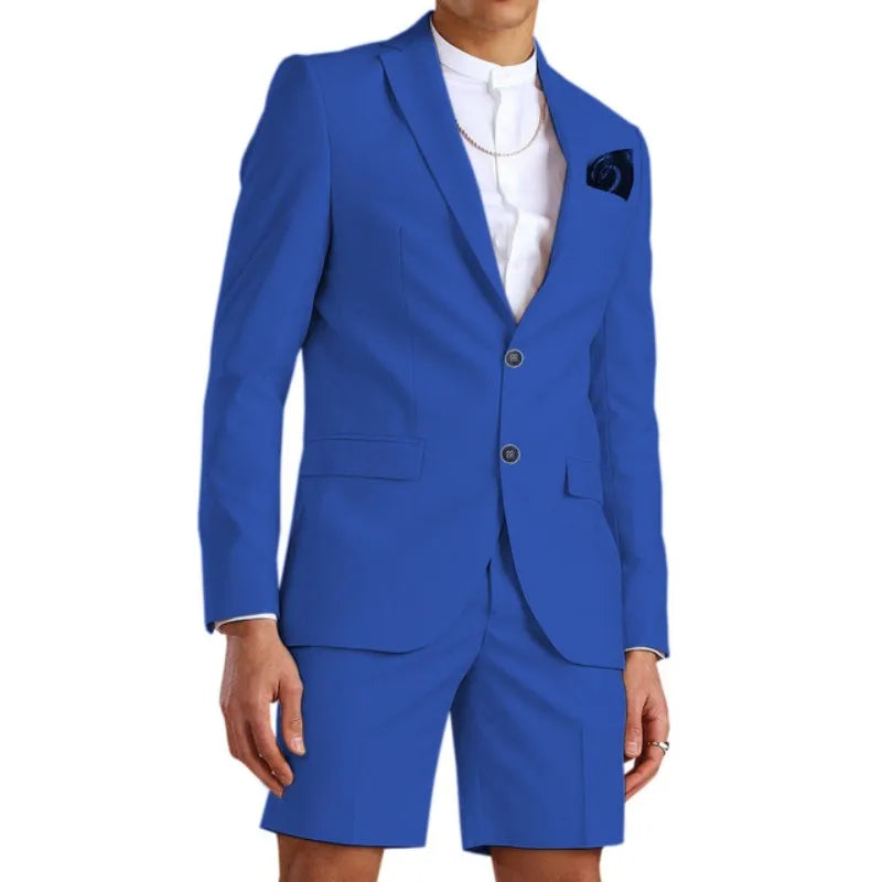 Casual Summer Beach Men Suits 2024 Short Pants 2 Piece Set Groom Tuxedo Beach Wedding Dress Costume Homme Mariage (Blazer+Pants)