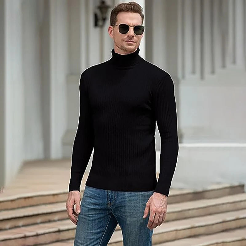 Winter Men's Turtleneck Sweater Casual Men's Knitted Sweater Keep Warm Fitness Men Pullovers Tops