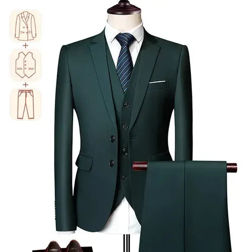 Men's Business Casual Suit for Weddings, Genuine Blazer, Vest and Pants, Big & Tall,Slim Fit Waistcoat, Dress Trousers, US Size