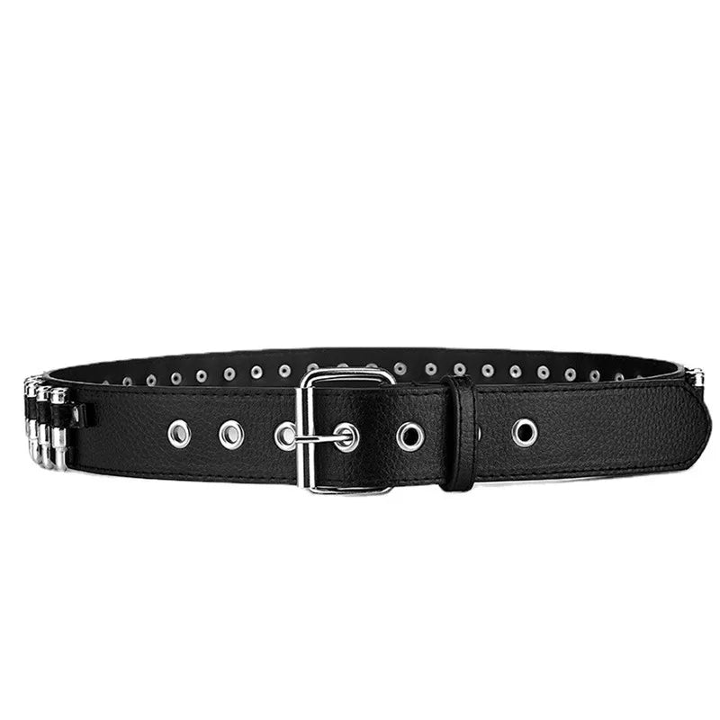 Women Men Waist Belt Punk Bullets Rivet Studded Imitation Leather Belt, Hip Hop Rivet Belt for Jeans Black