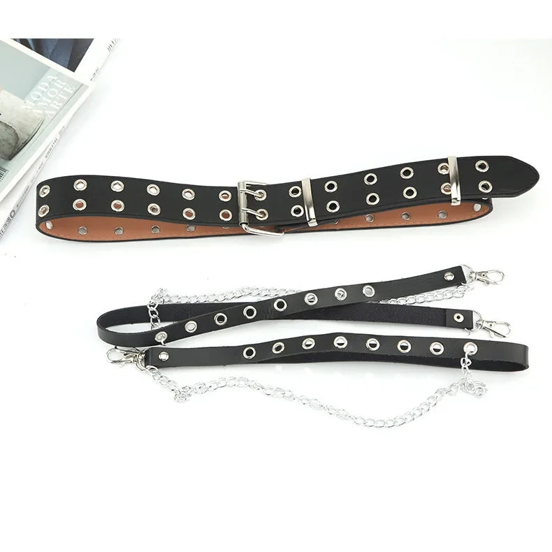 1pc Women's Belt Trend Simple Double Hole Men Punk Hip Hop Rock Style Subculture Y2K Belt Punch Free Belt for Men and Women