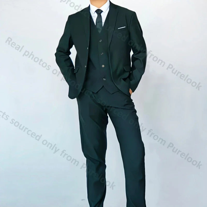 Men's Business Casual Suit for Weddings, Genuine Blazer, Vest and Pants, Big & Tall,Slim Fit Waistcoat, Dress Trousers, US Size