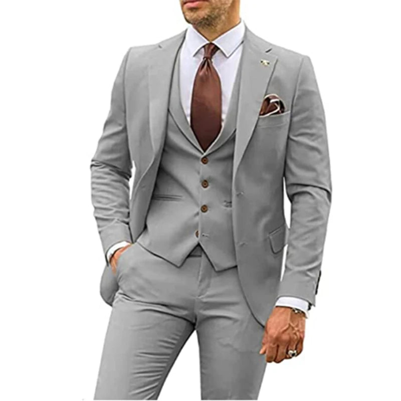 3 Pieces Beige Suits for Men 2023 Slim Fit Groom Tuxedo Wedding Suits Best Man Groomsmen Formal Party Suit Male Trajes De Hombre