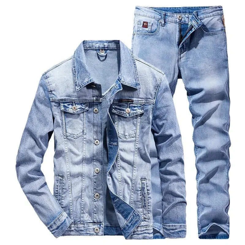 Denim Suit Men's Slim Micro-stretch Two-piece Spring and Autumn Jacket Jeans