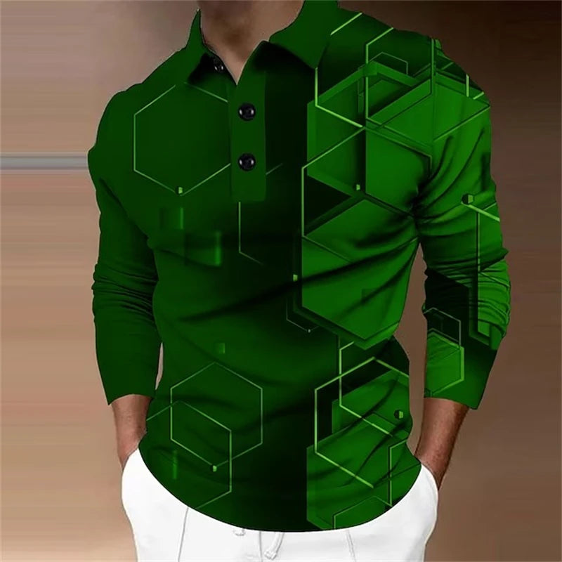 Men's Long Sleeve Polo Shirt Golf Shirt Graphic Prints Geometry Turndown 3D Print Outdoor Street Long Sleeve Comfortable Tops