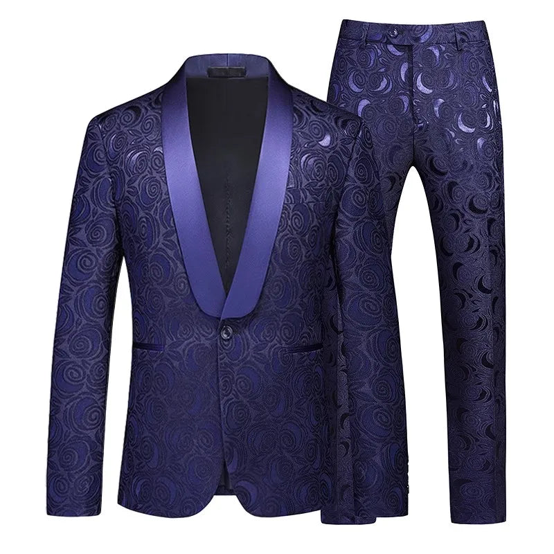 Luxury Jacquard Suit Men Business Banquet Wedding Party Groom Swallowtail Dress Men's Slim Fit Blazers Pants Large Size 6XL