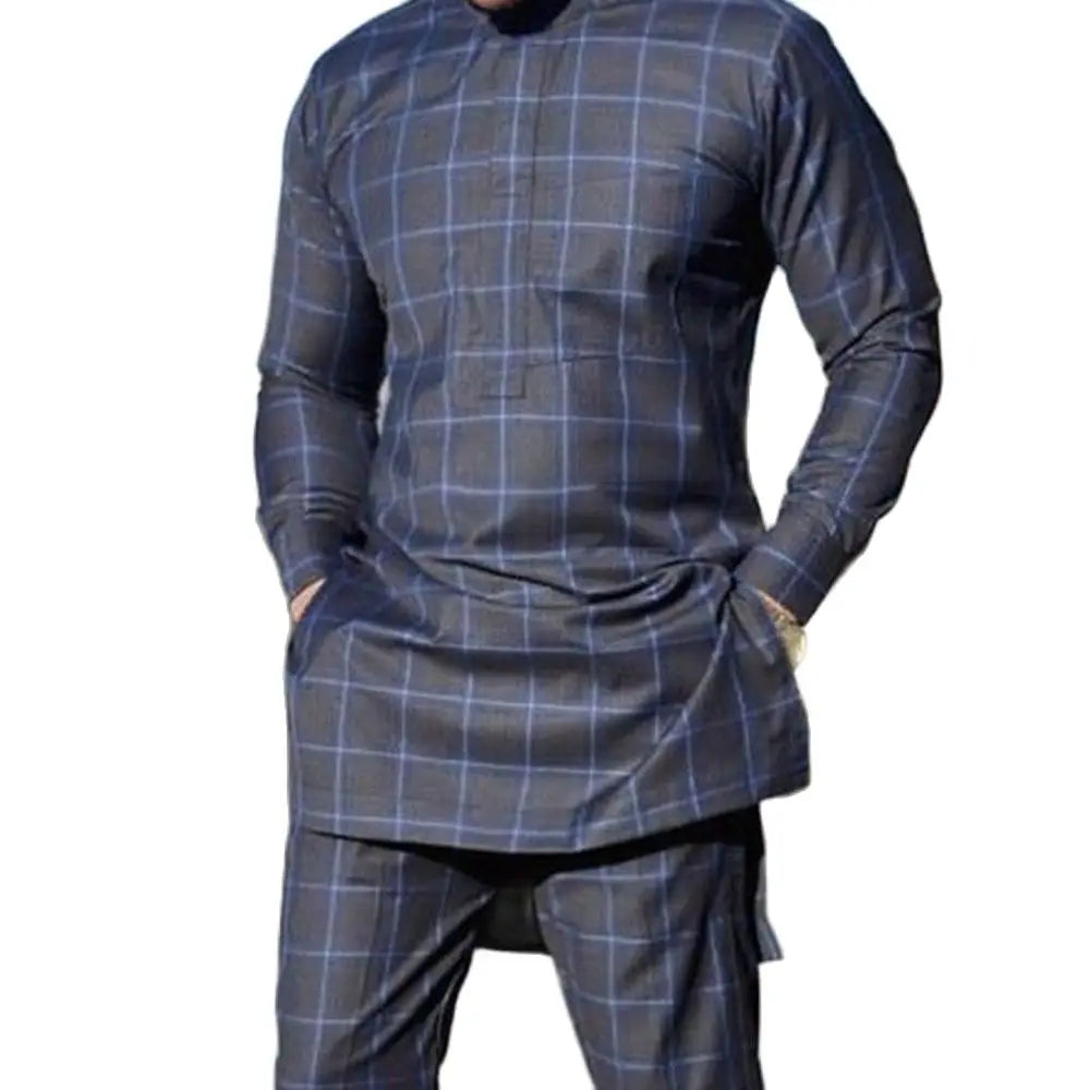 African Clothing For Man Dashiki Style Men's Plaid Shirts And Pants 2 Piece Casual Suits Kaftan Wear Suits Men Clothing (M-4XL)