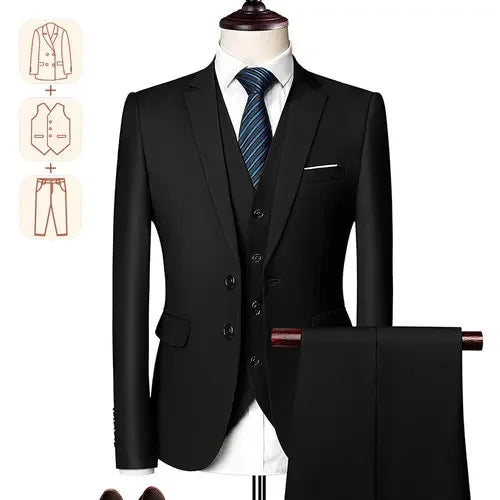 Men's Business Casual Suit for Weddings, Genuine Blazer, Vest and Pants, Big & Tall,Slim Fit Waistcoat, Dress Trousers, US Size