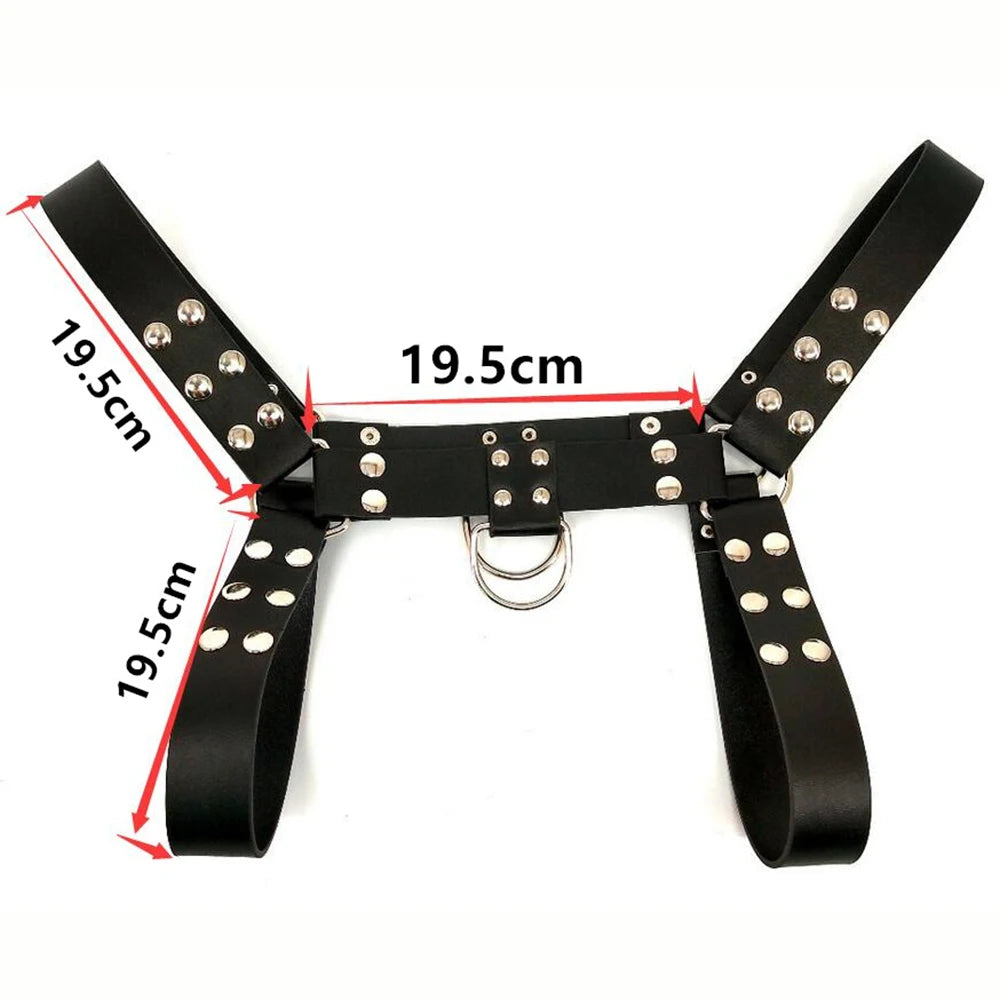 Fullyoung Genuine PU Men's Sexy Bondage Restraints Leather Belt Chest Straps Harness Gay Buckles Punk Rave Clubwear Toys For man