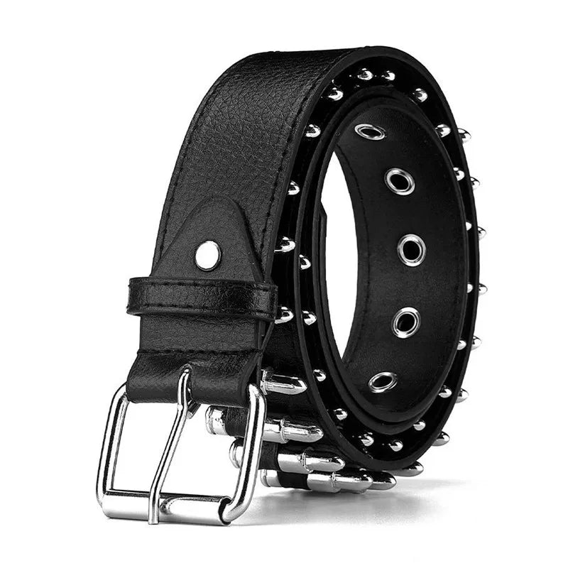 Women Men Waist Belt Punk Bullets Rivet Studded Imitation Leather Belt, Hip Hop Rivet Belt for Jeans Black