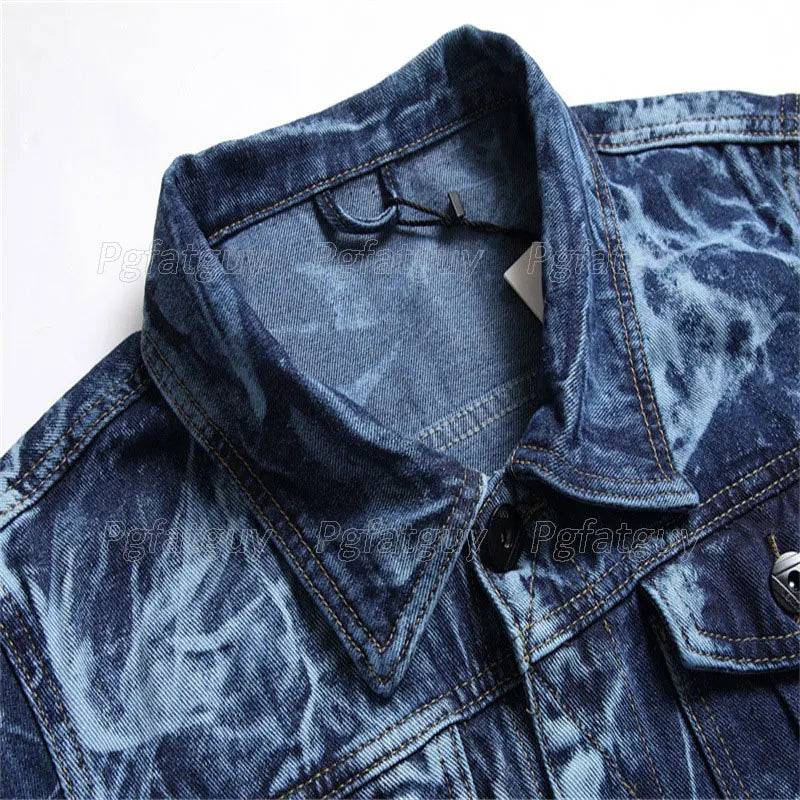 Casual Loose Men's 2pcs Jeans Sets Irregular Tie Dye Long Sleeve Denim Jacket and Hole Ripped Pants Size M-5XL Male Clothing