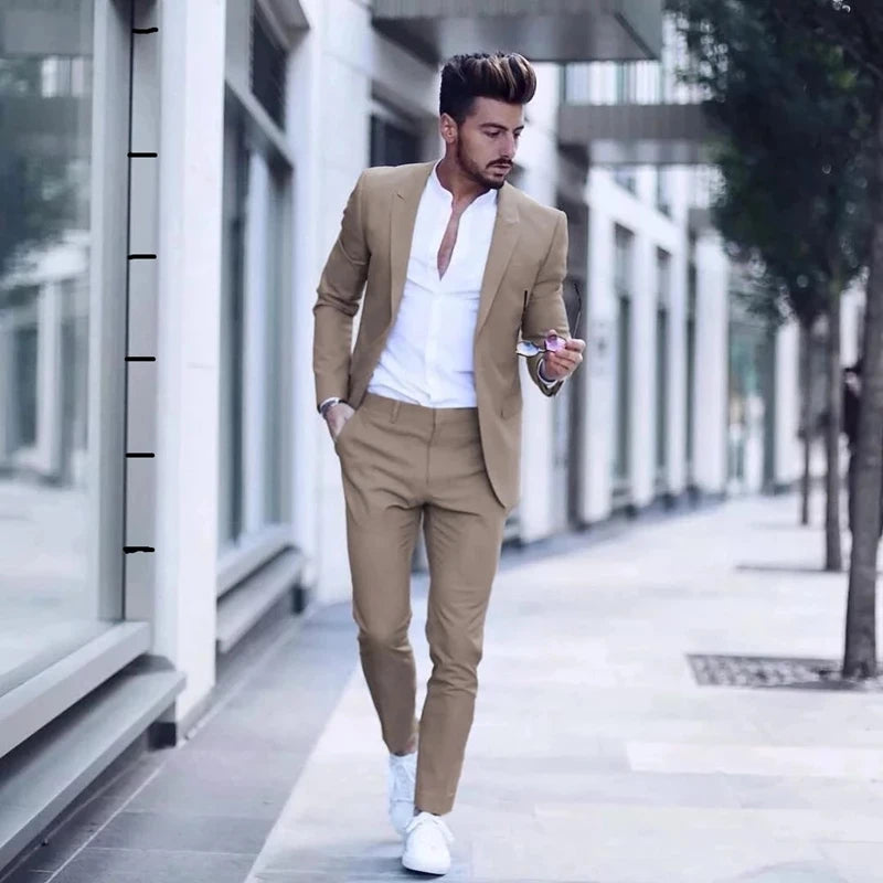 Casual Business Men Suits for Wedding 2 Pieces Suits Man Groom Tuxedos Slim Fit Peak Lapel Terno Masculino Costume Homme