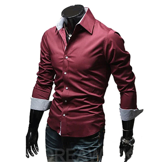 Mens Casual Shirts 2024 Single Breasted Mens Slim Fit Dress Long Sleeve Shirts Soild Male Social Shirts Designer Chemise Homme