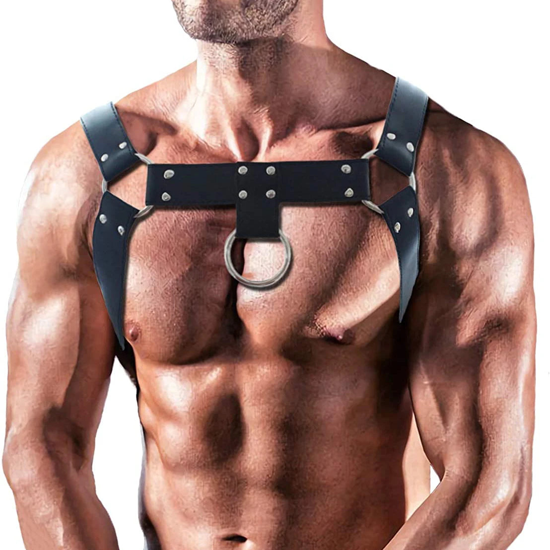 Fullyoung Genuine PU Men's Sexy Bondage Restraints Leather Belt Chest Straps Harness Gay Buckles Punk Rave Clubwear Toys For man