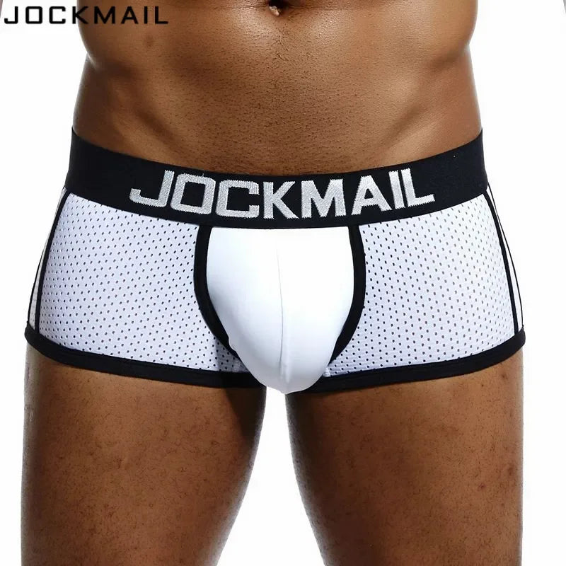 JOCKMAIL Brand Men Mesh Underwear Boxers Calzoncillos Hombre Gay Sleepwear Cueca Boxer Breathable Crotch Male Panties Shorts