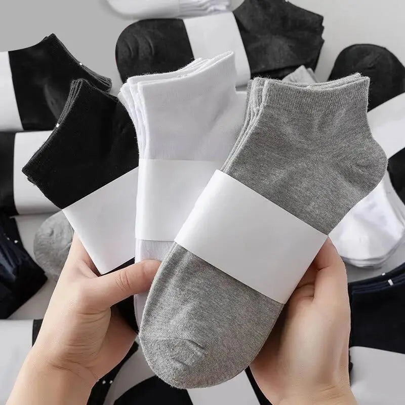 5Pcs/ Men's Socks Spring Summer Thin Breathable Soft Polyester Cotton Socks Black Casual Business Ankle Boat Socks Size EU38-43