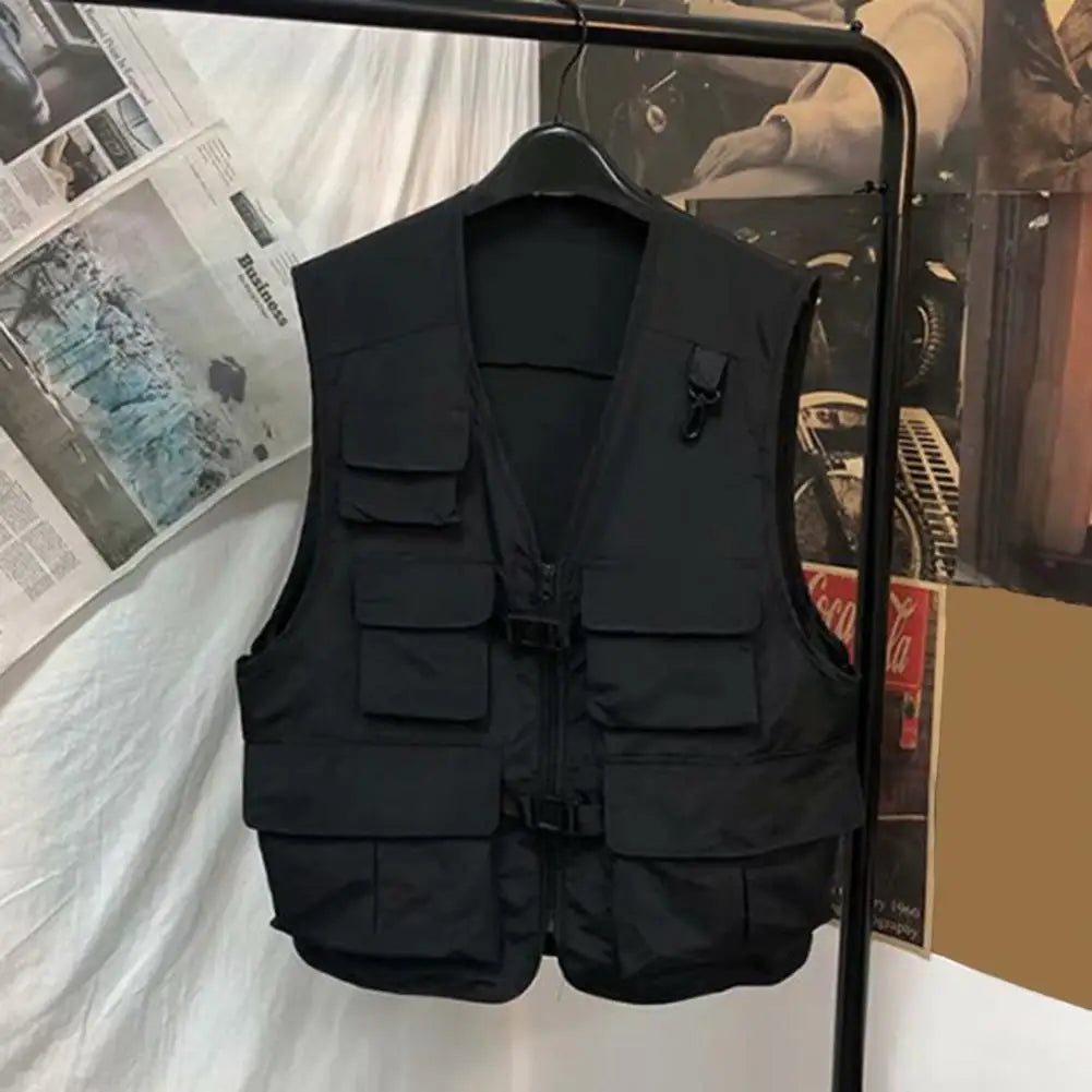 Summer Men Vest Coat Casual Photographer Waistcoat Mesh Work Sleeveless Multi Pockets Jacket Tools Pocket Cargo Vest