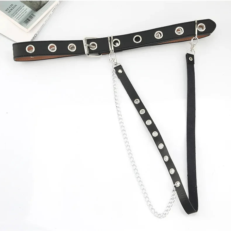 1pc Women's Belt Trend Simple Double Hole Men Punk Hip Hop Rock Style Subculture Y2K Belt Punch Free Belt for Men and Women