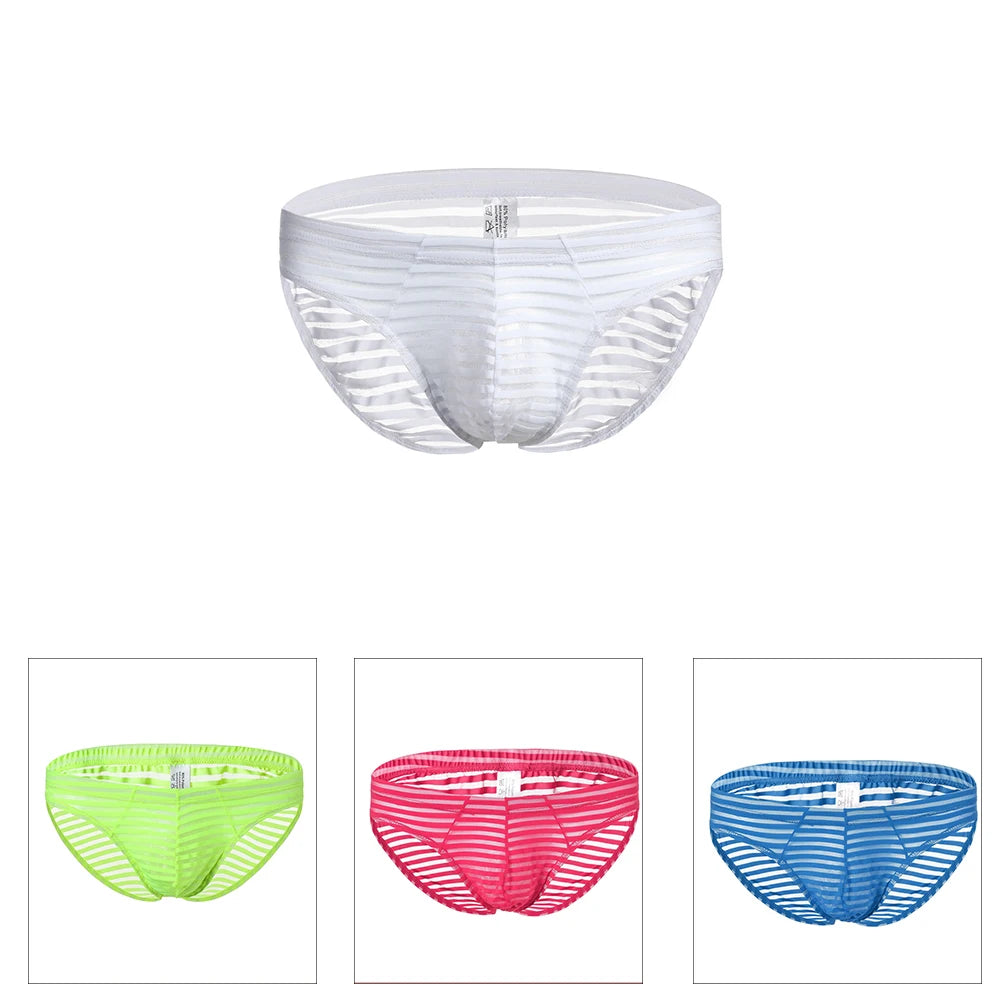 Men's Triangular Panties Classic Stripe Pattern Mesh Elastic Panties Young Men's Briefs Transparent Undewear Free Shipping Items