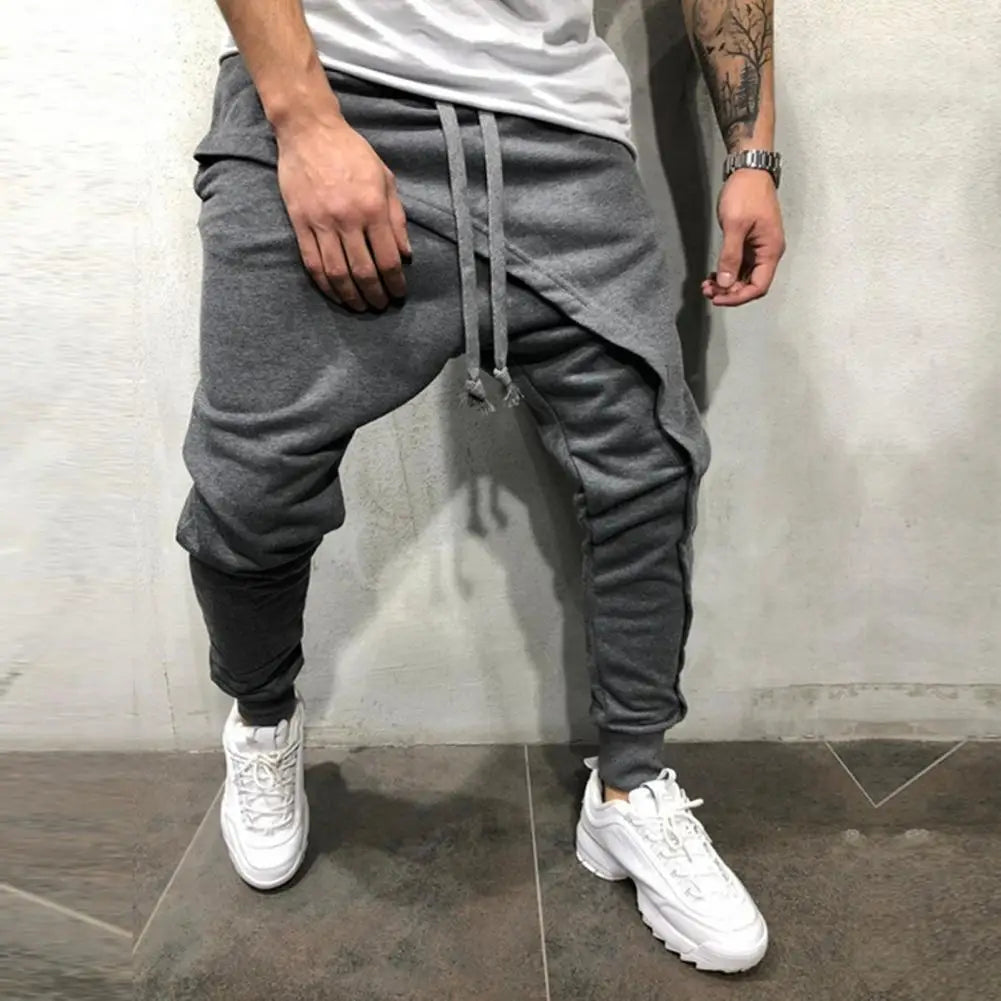 Men Harem Pants Ankle Tied Hip Hop Double Layer Running Baggy Pants Korean Casual Elastic Waist Trousers Sweatpants Tracksuits