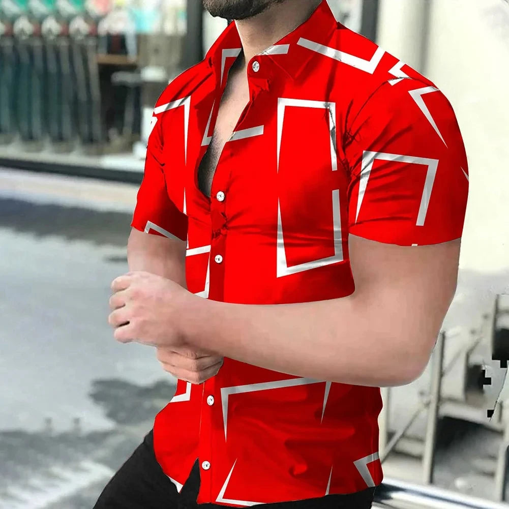 2024 New High Quality Hawaiian Simple Print 3D Printing Men's Shirts Fashion Button Short Sleeve Flip Collar Street Clothing