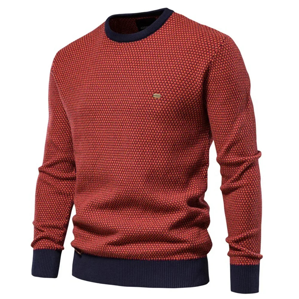 Autumn Winter Mens Sweater High-quality Round Neck Color Blocking Cotton Knitwear Pullover Male Fashion Casual Slim Sweatshirts